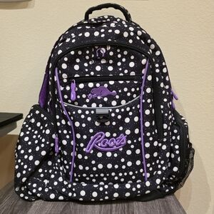 Roots Black & White Polka Dot Backpack with Purple Accents